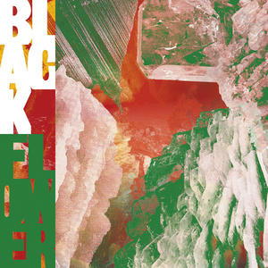 Cover art of Black Flower's Magma.
It's quite abstract.
On the left, is has the word "Black" written in white with underneath it the "Flower" written in green.
The right side of the cover is made up green, red and white colors.
The colors are patterned.