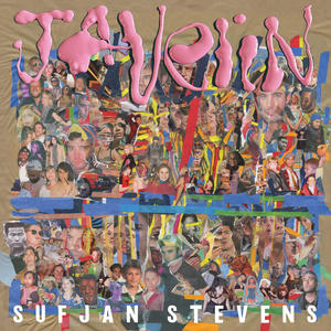 Sufjan Steven - Javelin Cover art of Sufjan Stevens' Javelin.
It's a collage of all kinds of pictures and drawings on a brown background.
A number of the pictures are of Sufjan himself.
The title of the album, Javelin, is written at the top with a glossy effect, almost as if it was made by paint drips.