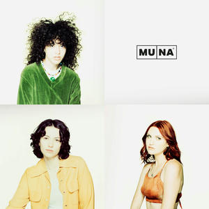 Cover art of MUNA's self-titled album.
It depicts the three band members, each in their own quarter of the cover.
The top right quarter shows the stylised band name.