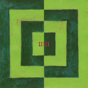 Cover art of Pinegrove's 11:11.
The cover art depicts 4 nested squares.
On the left side, the squares are dark green, light green, dark green again, and then light green again.
On the right side, it is the other way around.
On the smallest square, 11:11 is written in red.