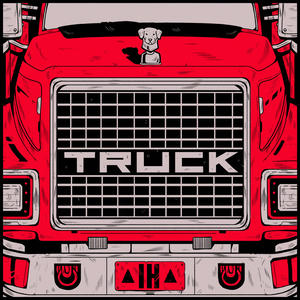 Cover art of illuminati hotties' Truck.
It's a drawing of the front of a red truck.
The hood ornament is a figurine of a dog head, the grill has "TRUCK" written on it.
The license plate is IH.